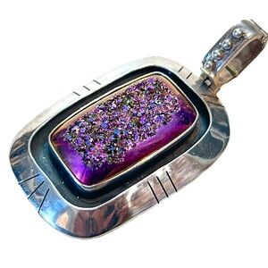 Southwest Design 950 Silver AF Designs Druzy Purple Peacock Pendant